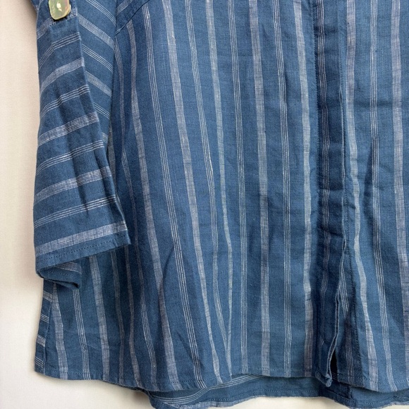 Habitat Linen Button Top Sz M White Blue Pin Striped Style 42511 Coastal Chic - Picture 12 of 16